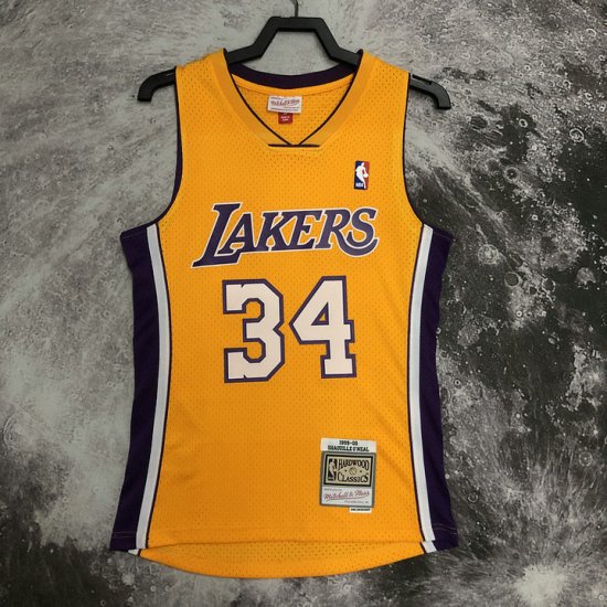 NBA 34 Shaquille O'neal Lakers 1999-00 Maillot Retro jaune imprimé